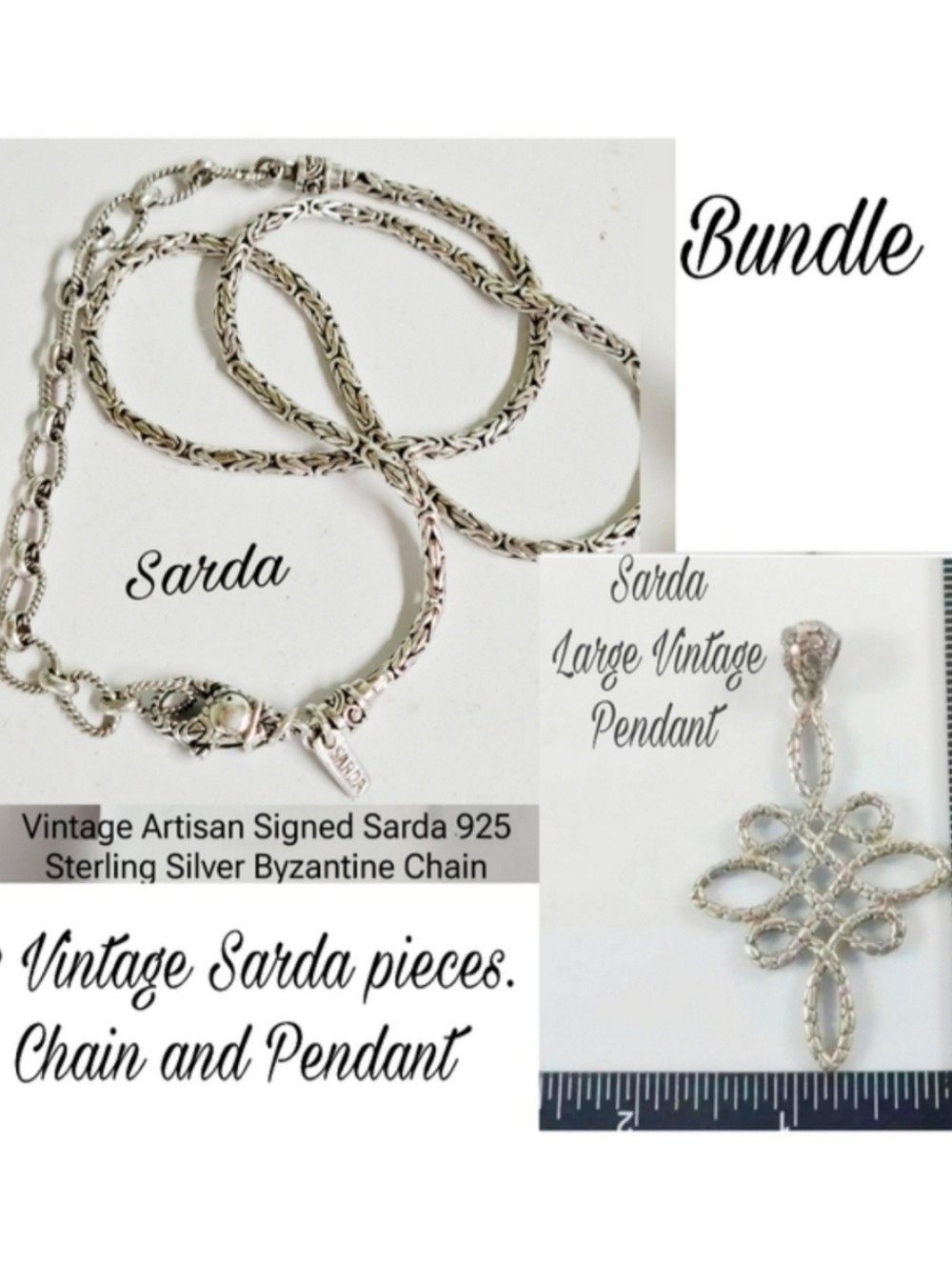 VINTAGE SARDA STERLING SILVER 20.5″+ NECKLACE 925 23.5g Large Sarda 3″ Pendant
