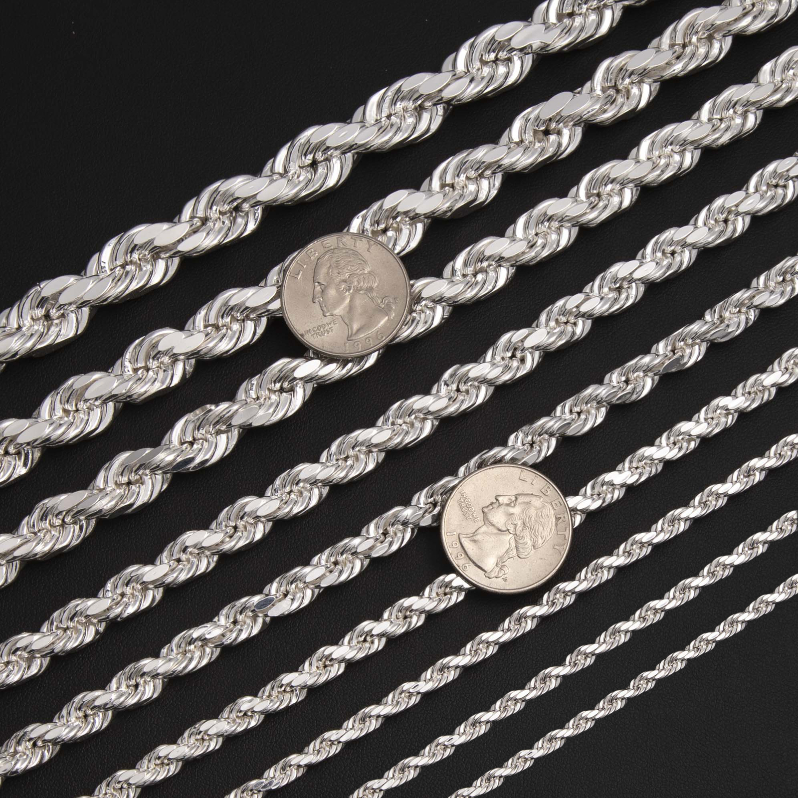 Diamond-Cut Rope Chain Necklace Real 925 Sterling Silver All Sizes