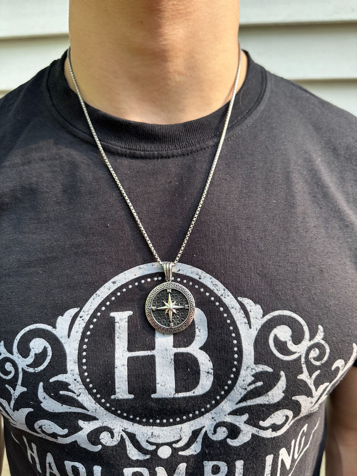Real 925 Silver / 14k Gold Plated North Star Compass Medallion Pendant Necklace