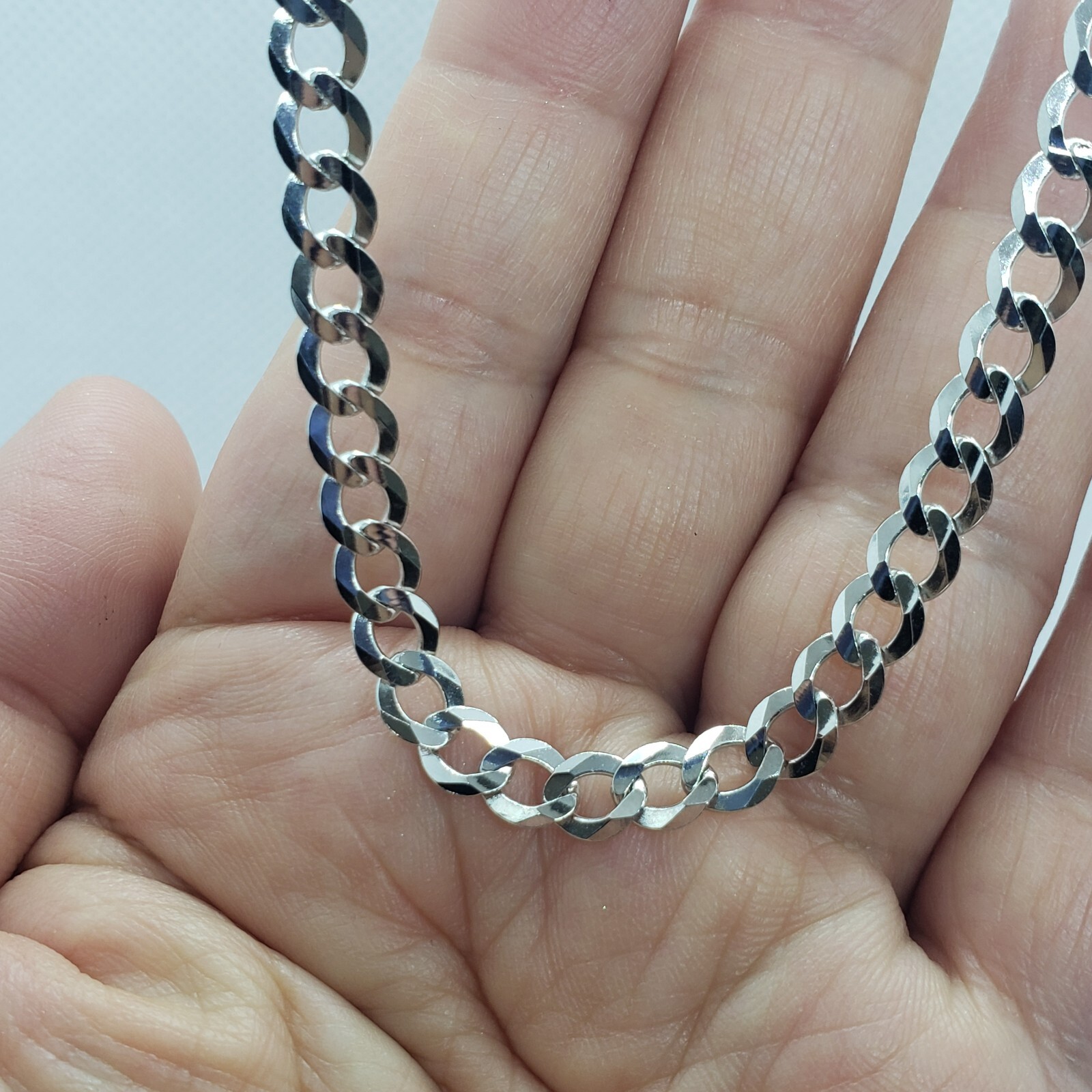14K White Gold Solid Cuban Curb Link Chain Necklace Bracelet 5mm~6mm 7″~30″
