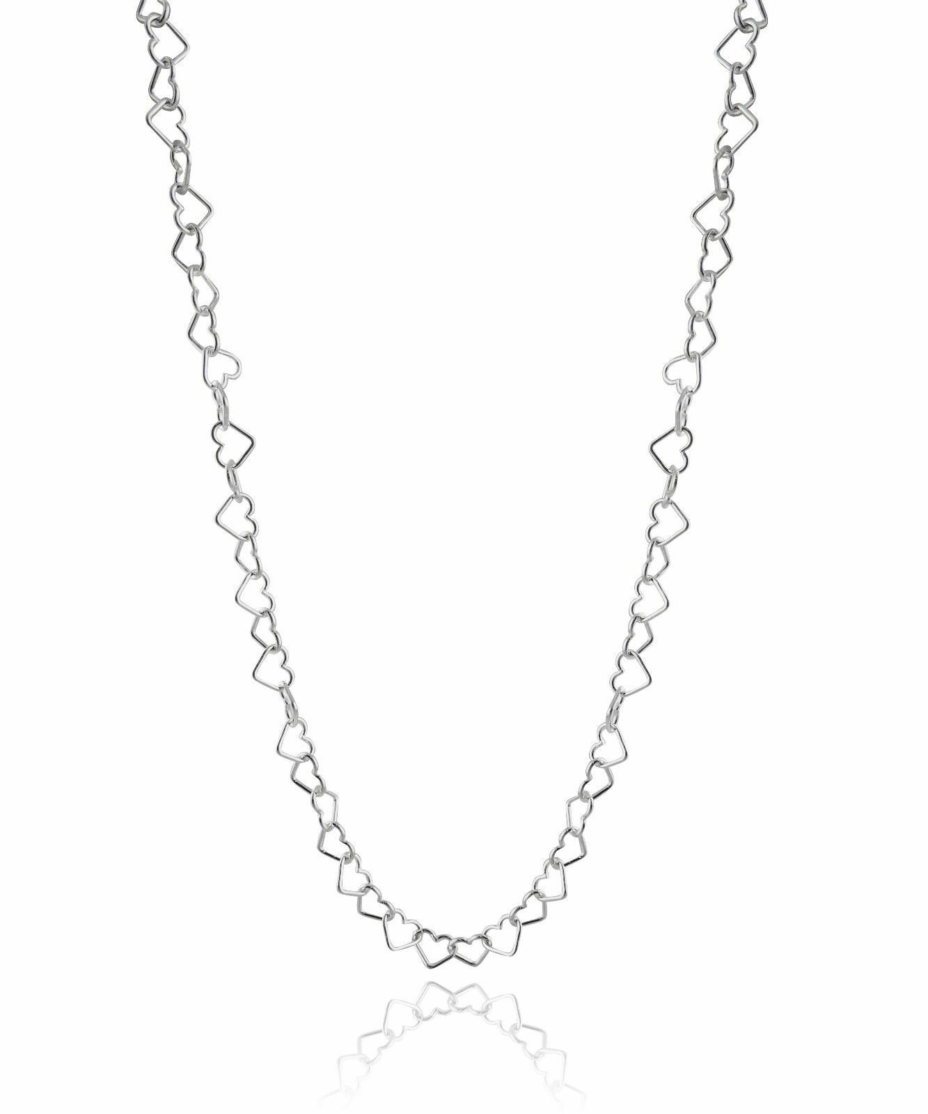 6mm Heart Link Chain Necklace – 925 Sterling Silver – Lobster Clasp Outline Open