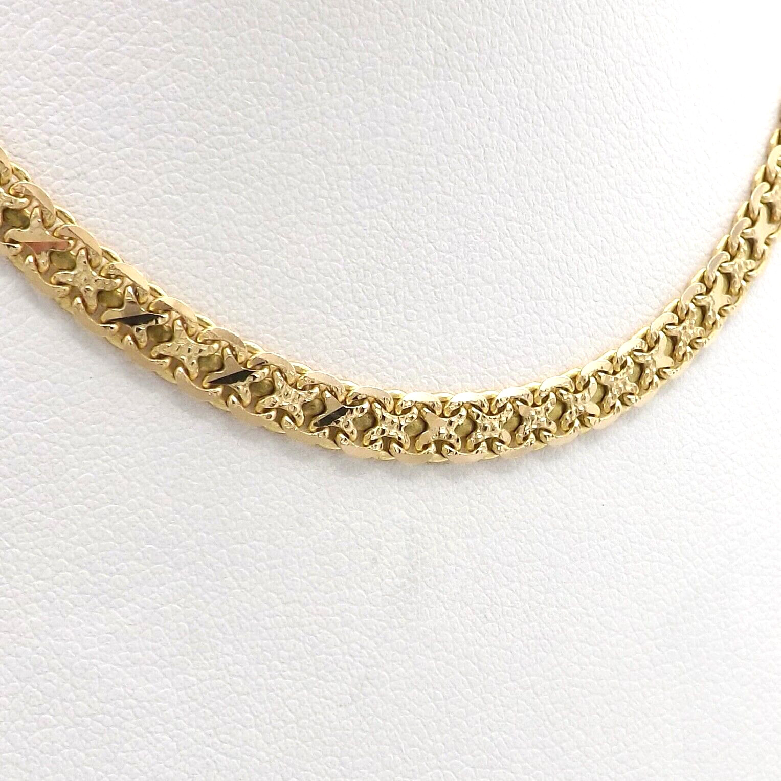 14k Gold Bismark Link Chain Necklace Reversible Mirror Finish Italy 18in New