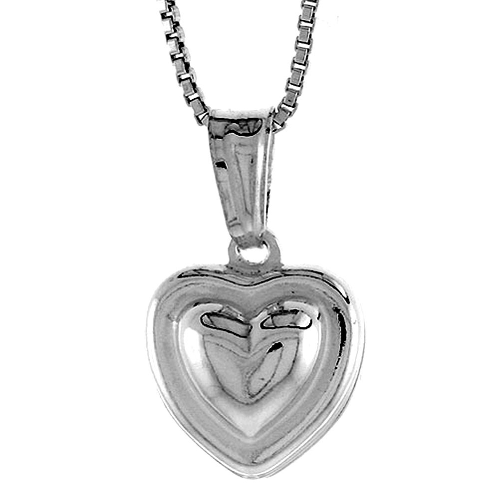 925 Sterling Silver Rounded Hollow Polished Heart Pendant 15/32 Inch (12mm) Tall