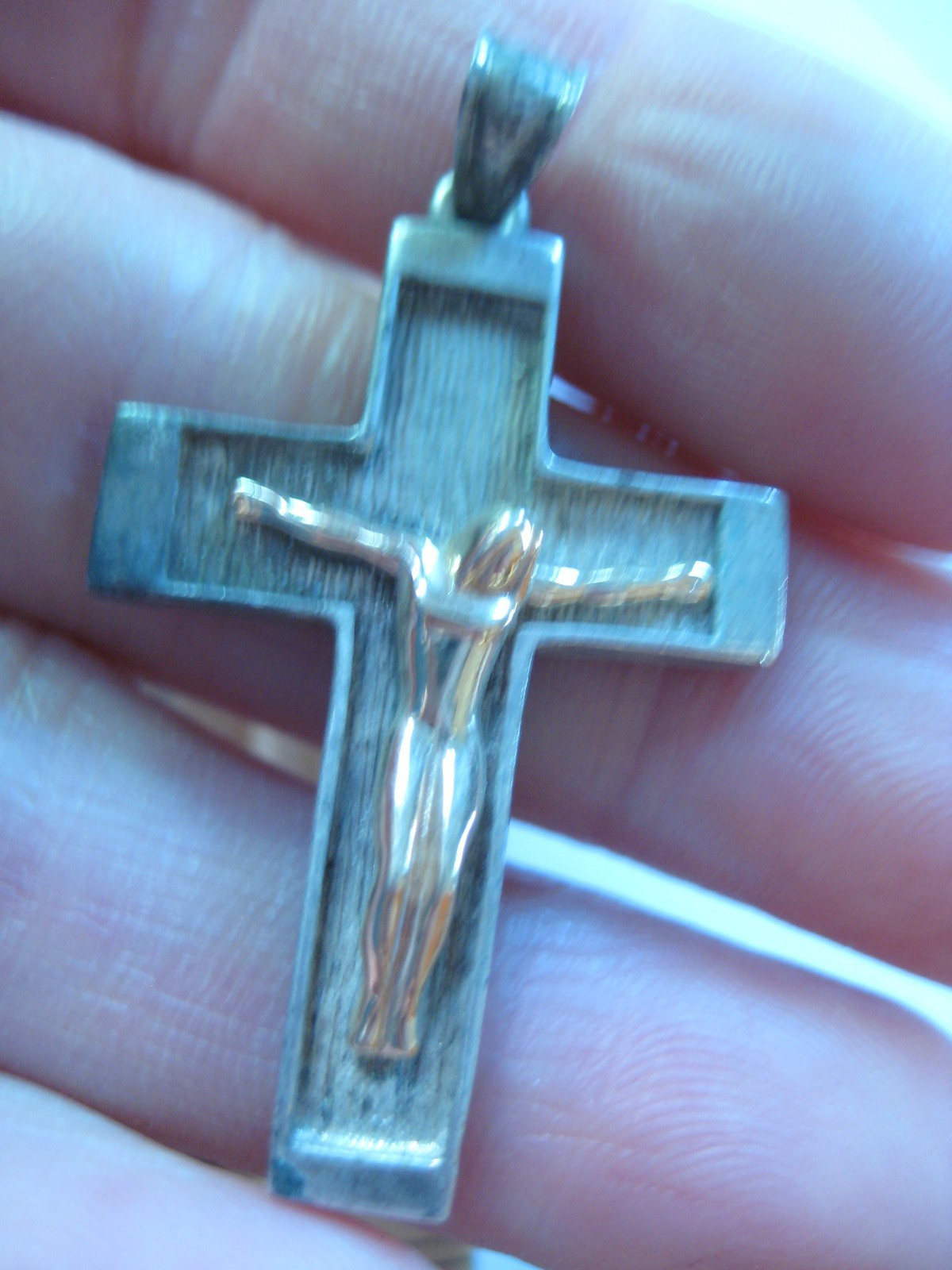 Ma Sterling Silver 14K Yellow Gold Mix Metal Crucifix Cross Pendant (D1)