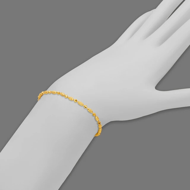 14K Yellow Gold Diamond Cut Bead Chain 7 inch Bracelet Lobster Lock