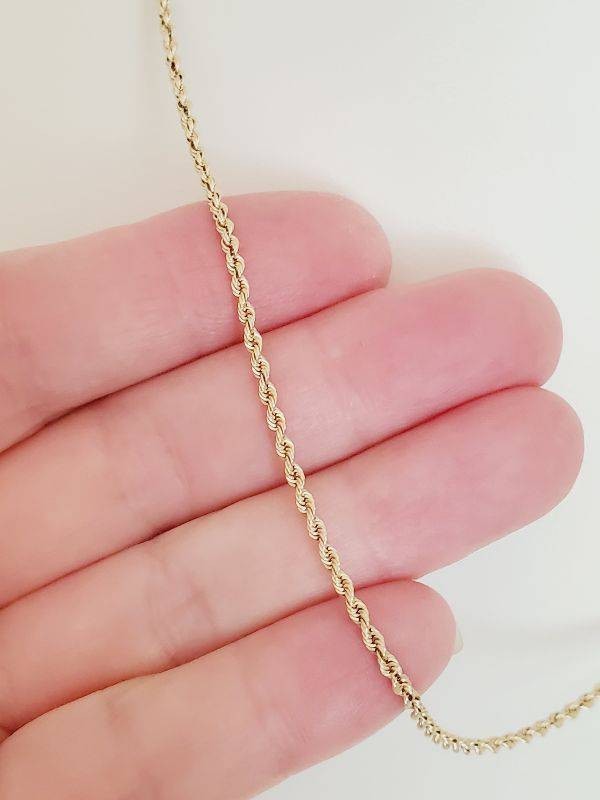 14k Yellow Gold Rope Chain 18.5 Inch Solid 2mm width