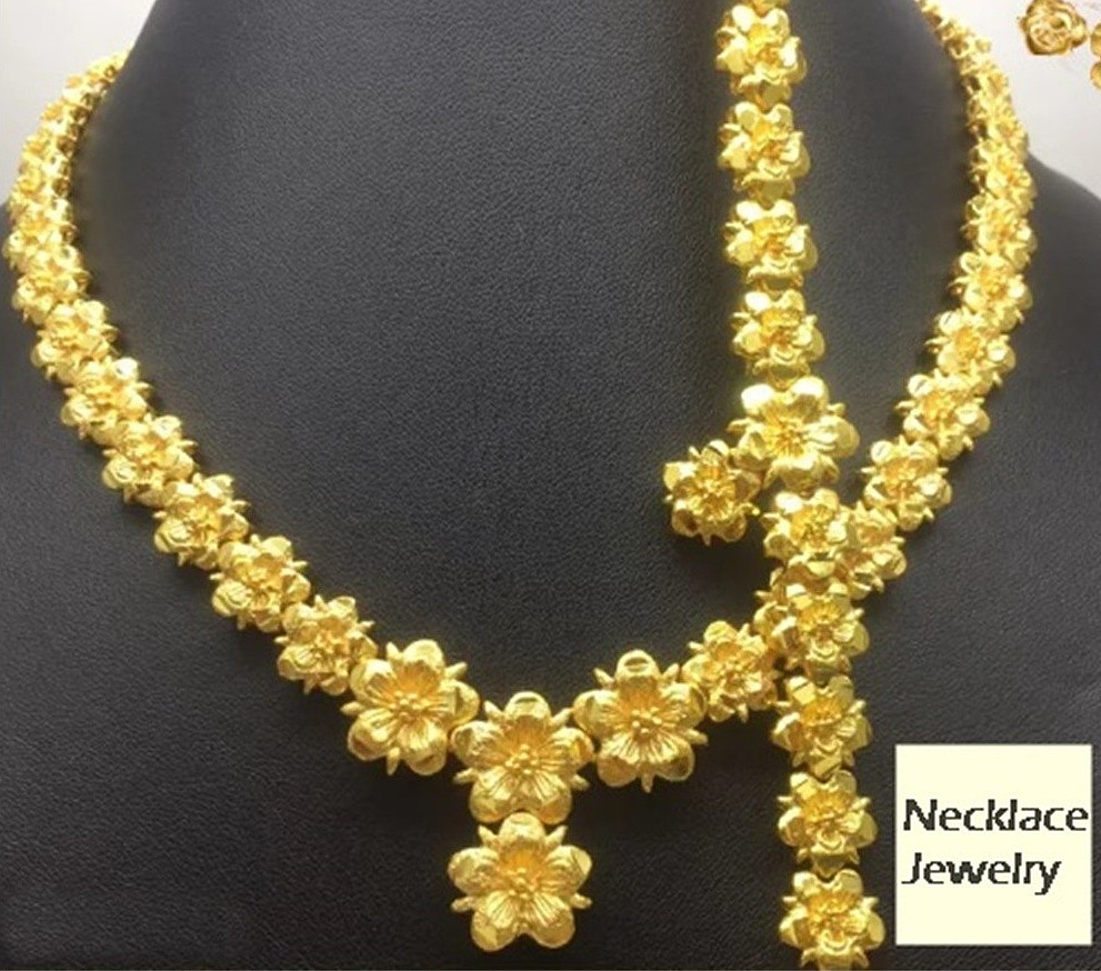 Floral Necklace Gold Plated Luxury Thai Design Wedding Jewelry Gift 20 Inch