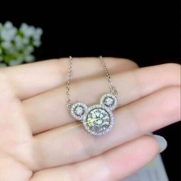 Micky Shape Pendant 14k White Gold Plated 2 Ct Round Cut Lab Created Diamond