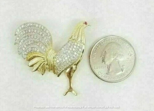 1.50Ct Round Diamond Rooster Pendant 14K Yellow Gold Finish Free 18′