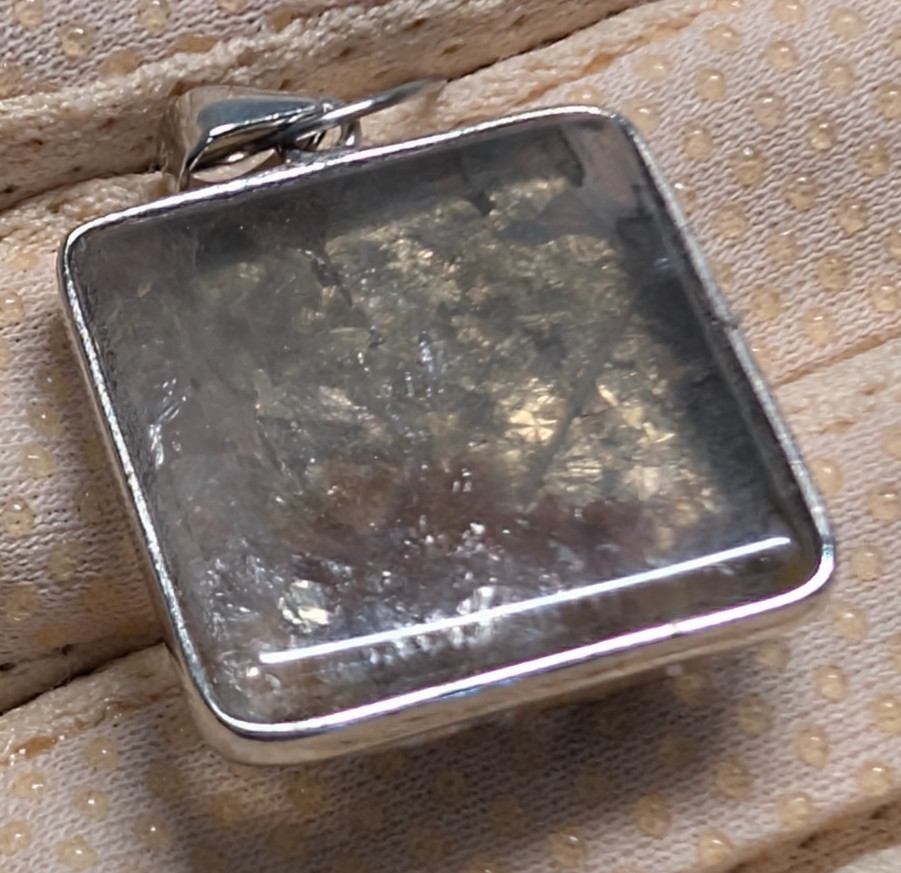 CHALCOPYRITE PEACOCK ORE IN CLEAR QUARTZ PENDANT STERLING SILVER S925 NATURAL