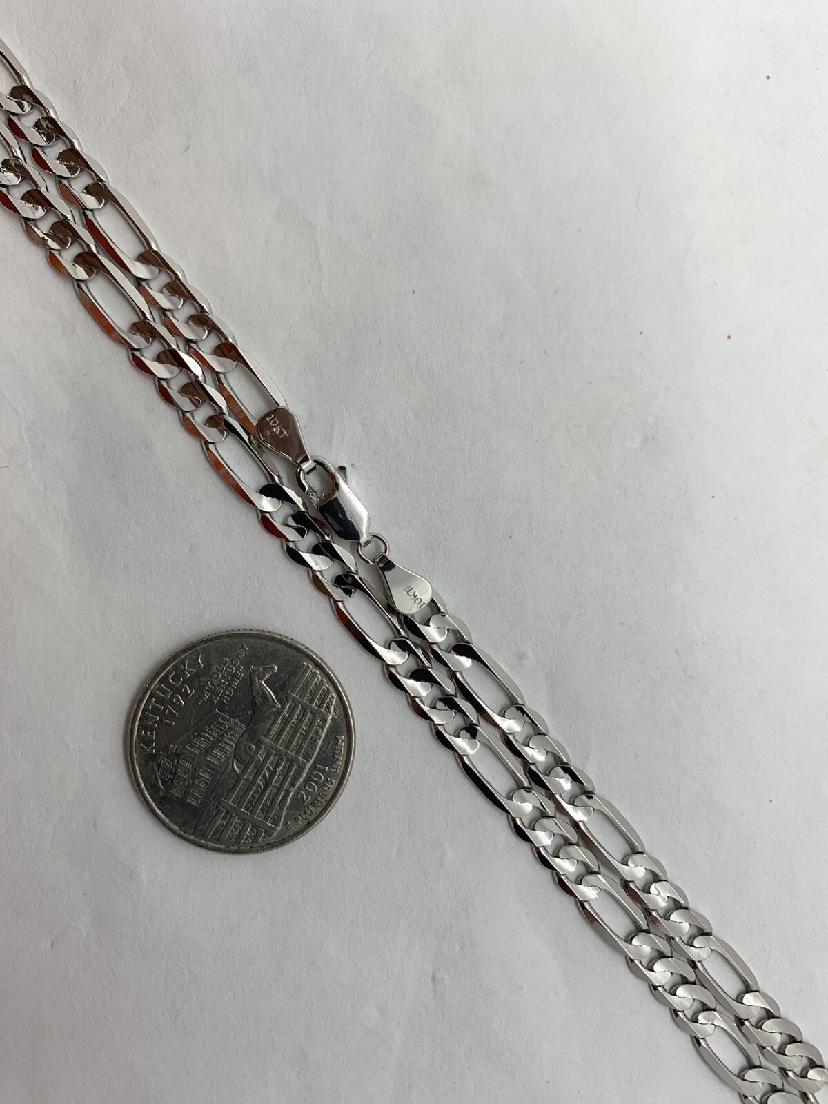 10K Solid White Gold Figaro Link Chain/Necklace Men’s/Women’s 2.2m-6mm 16″-30″