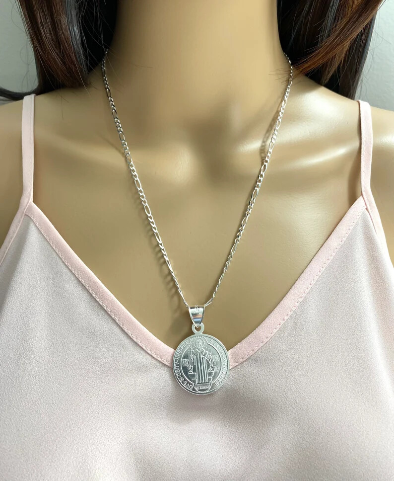 925 Sterling Silver Saint Benedict Pendant / Necklace, UNISEX – ESP32