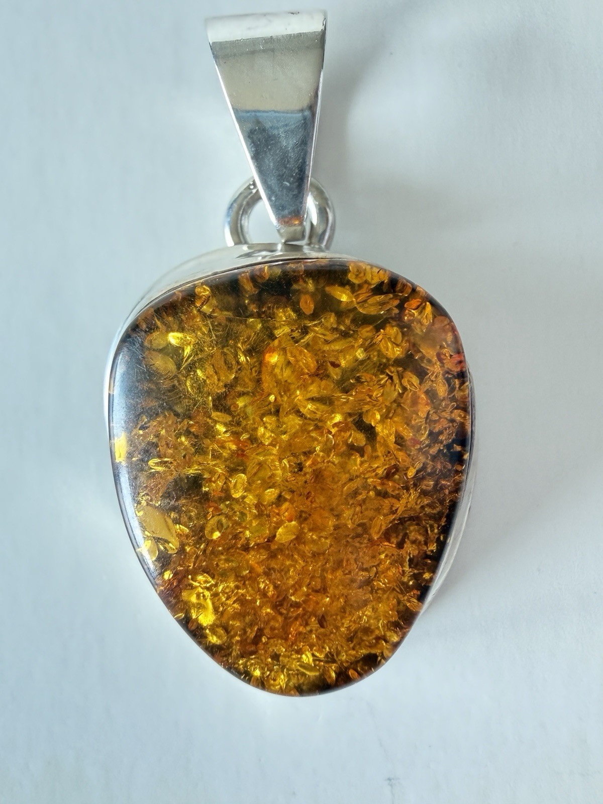 Amber Stone In Sterling Silver Pendant