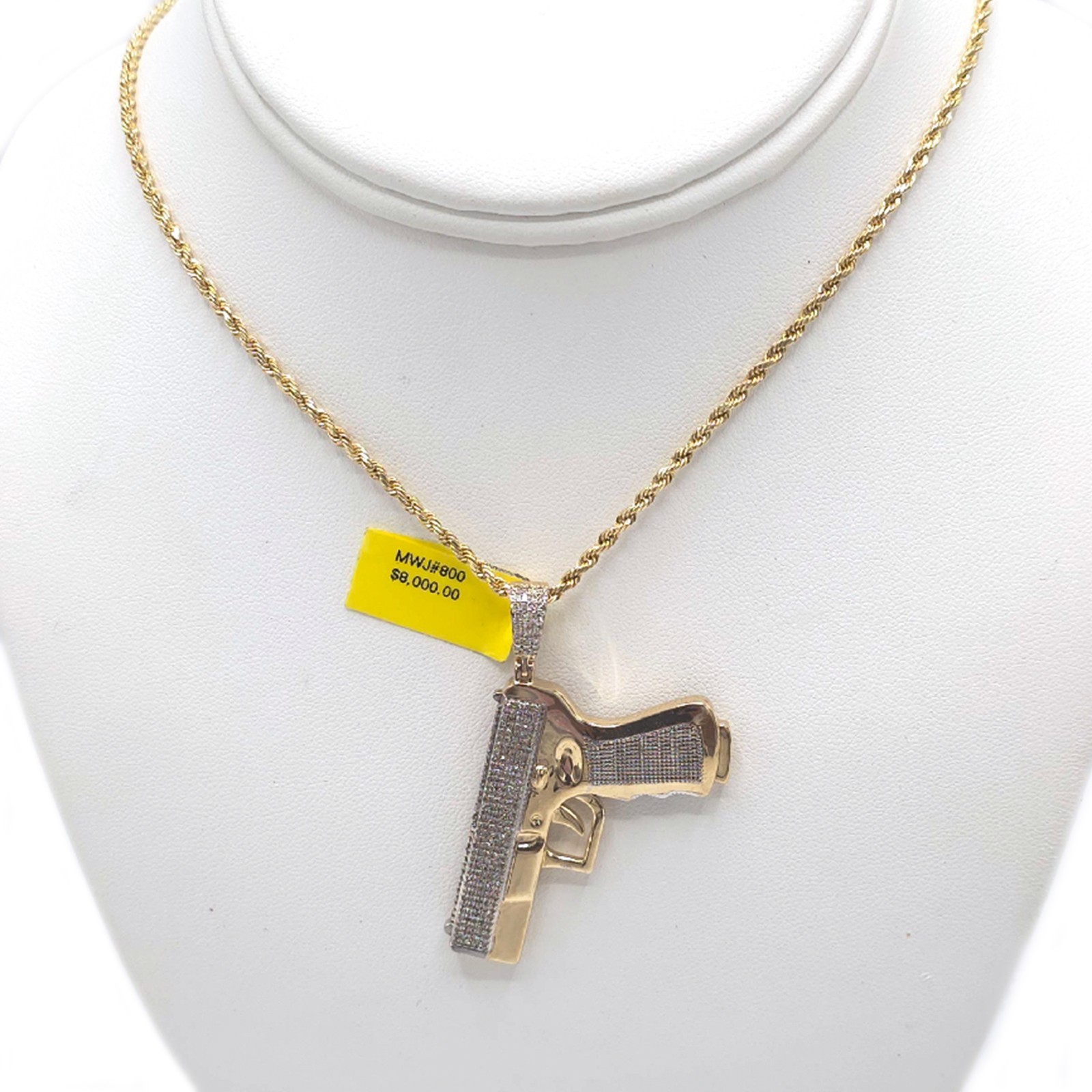 Mens 10k Yellow Gold 1CTW Natural Diamond ICED Hanging Gun Pendant 11.1gms Charm