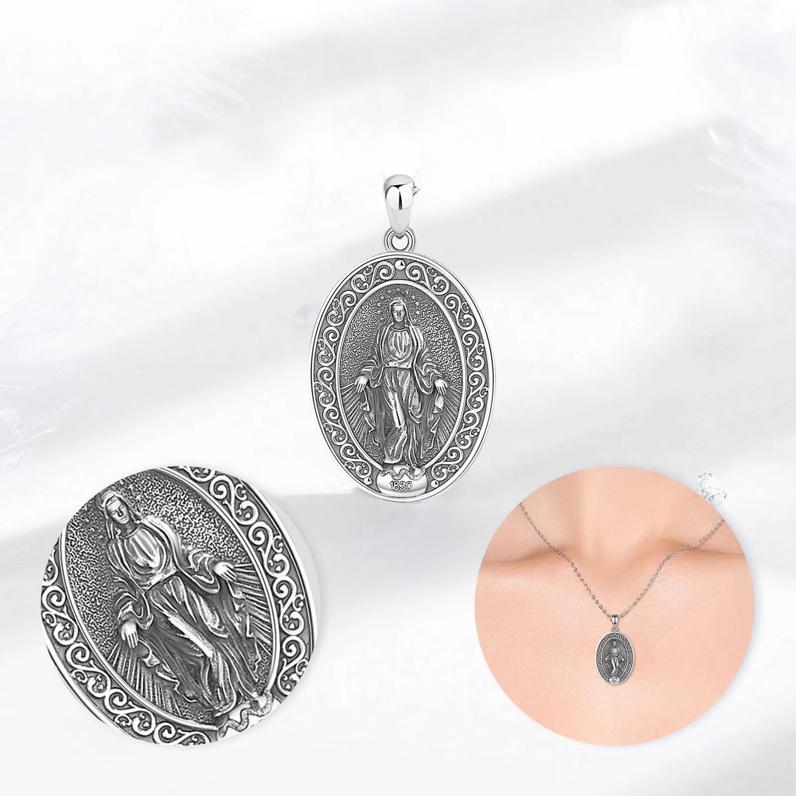 925 Sterling Silver Two-Sided Miraculous Medal Necklace