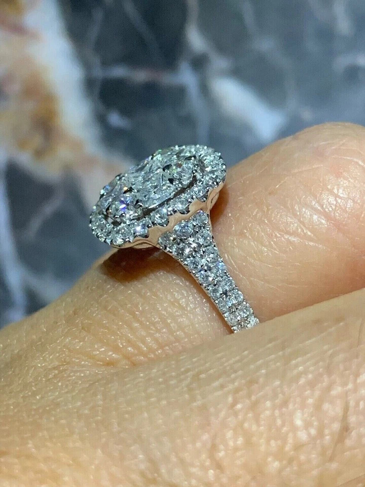 2.00Ct Lab Created Diamond Halo Engagement Ring 14K White Gold Plated