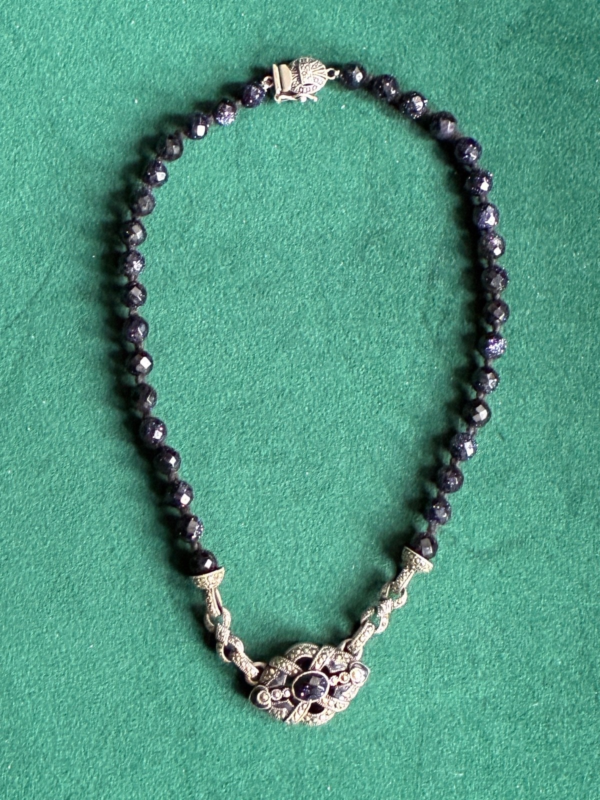 Vintage Judith Jack Sterling, Marcasite & BLUE SUNSTONE Necklace & EARRINGS TOO