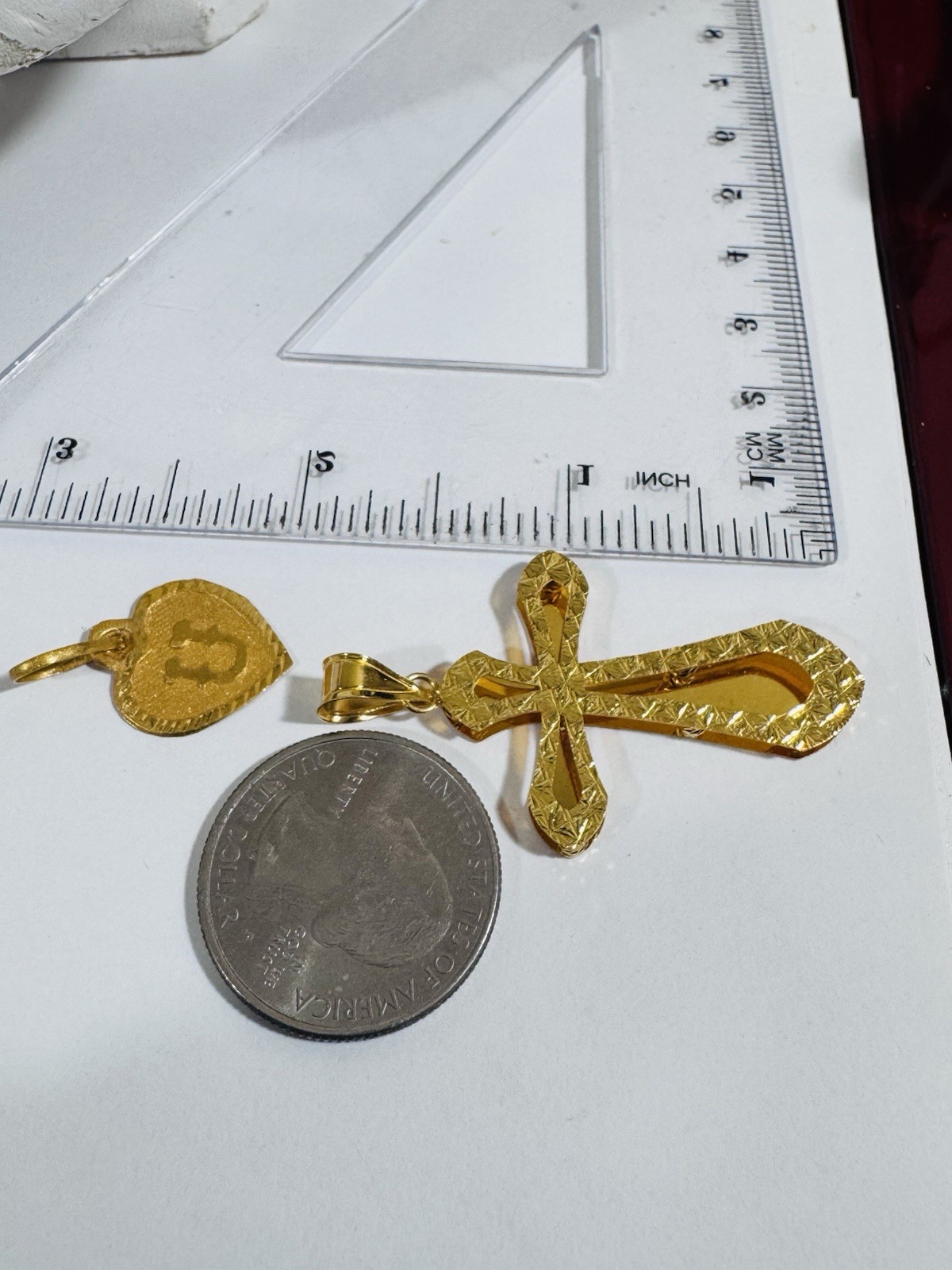 22K 916 Fine Real Gold Two Set U Heart & Cross Pendant 4.5g