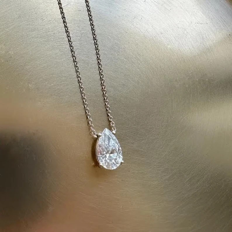 2Ct Pear Cut D/VVS1 GRA MOISSANITE 14k White Gold Plated With Free 18In Chain
