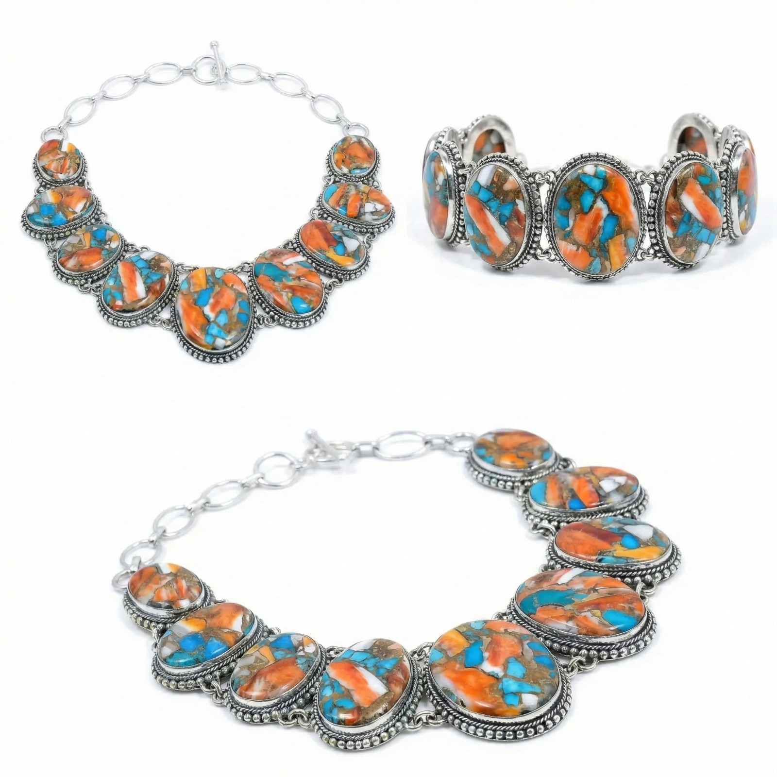 Natural Oyster Turquoise Handmade 925 Sterling Silver Jewelry Necklace S-18″