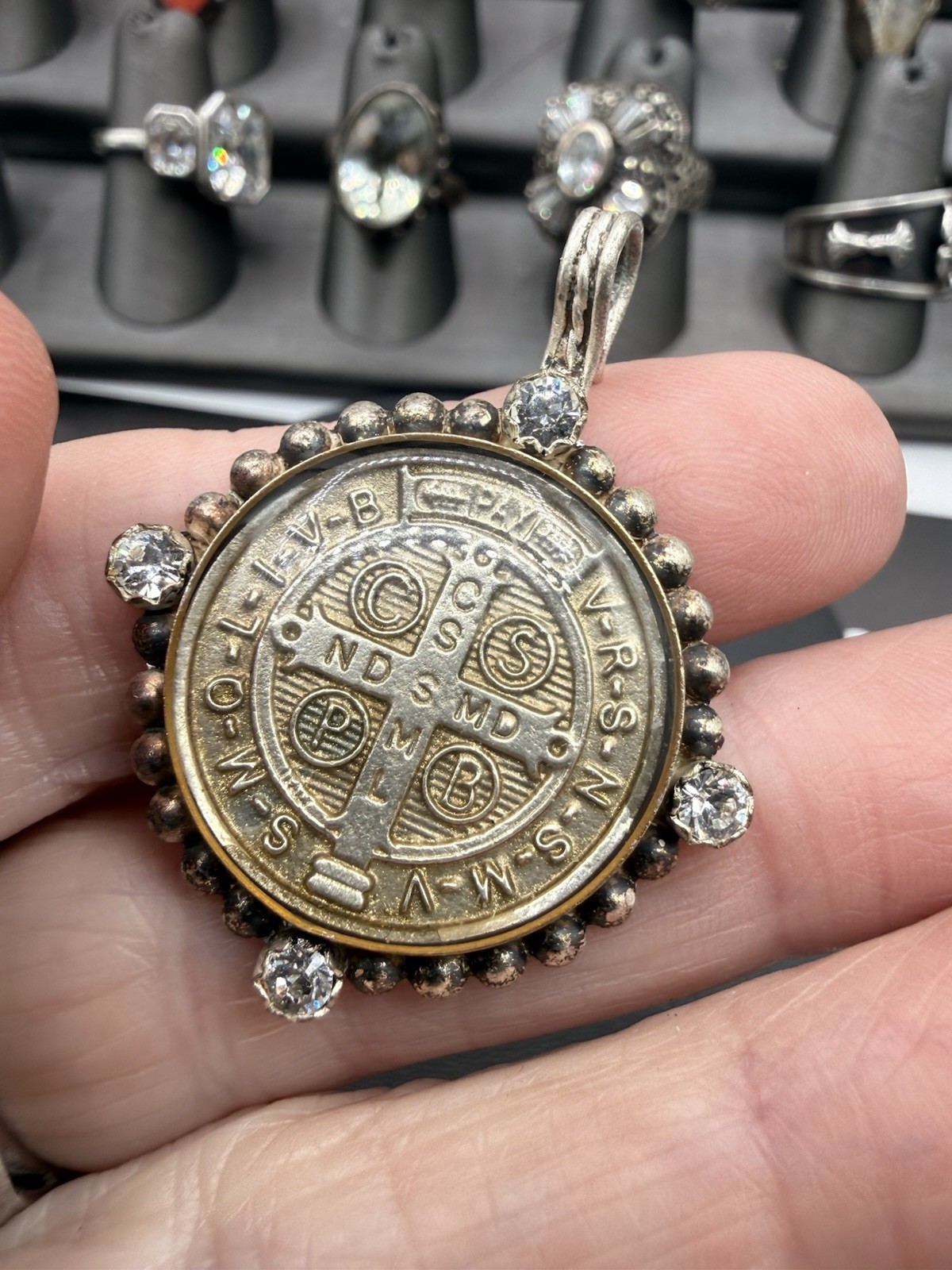 Sterling Mexico Heart Cross Pendant Angels & Saints
