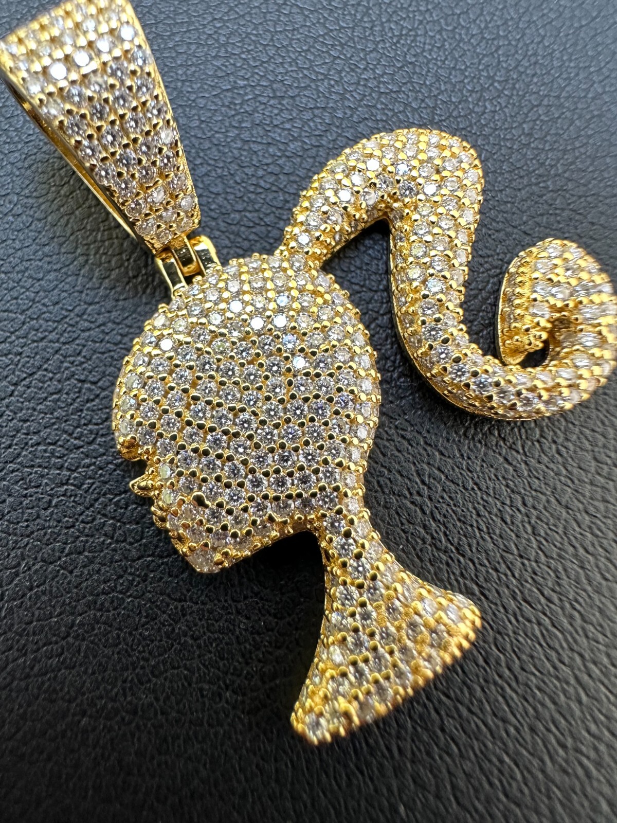Real MOISSANITE 925 Silver Barbie Doll Pendant Necklace 14k Gold Plated Iced