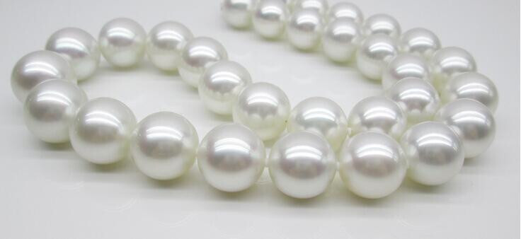 HUGE 18″12-15MM NATURAL SOUTH SEA GENUINE WHITE ROUND PEARL NECKLACE 1588AAA-68