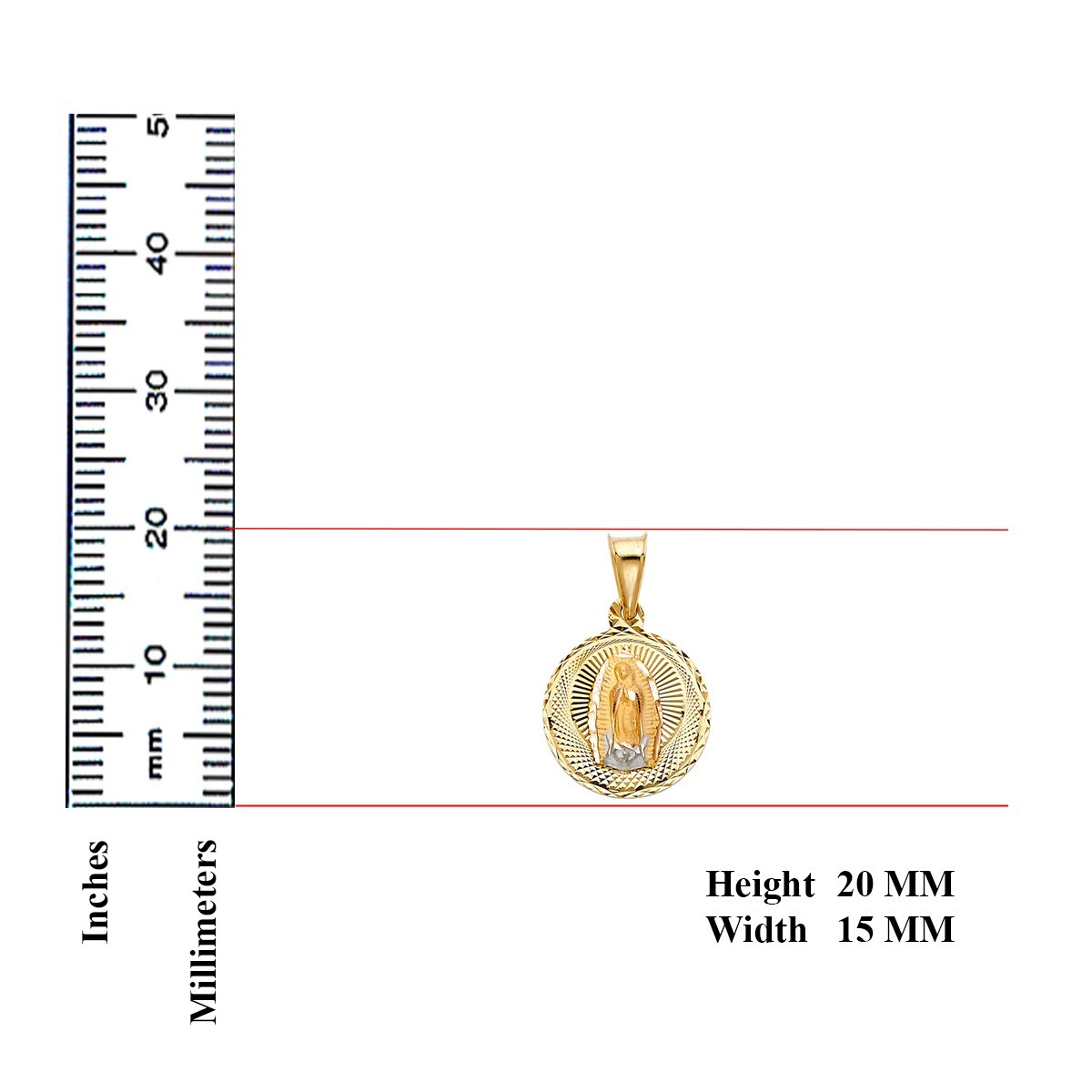 14K Tri Color Gold Diamond Cut Guadlupe Stamp Religious Pendant