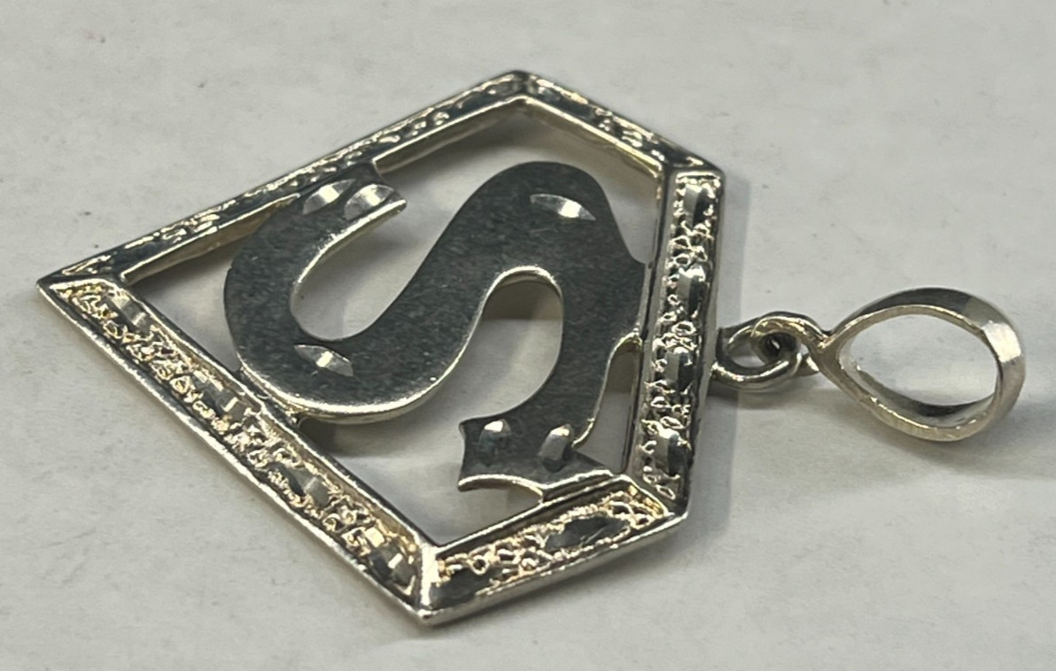 Sterling Silver Diamond-Cut Superman Logo Pendant S Super Hero Comics 2.25″ Long