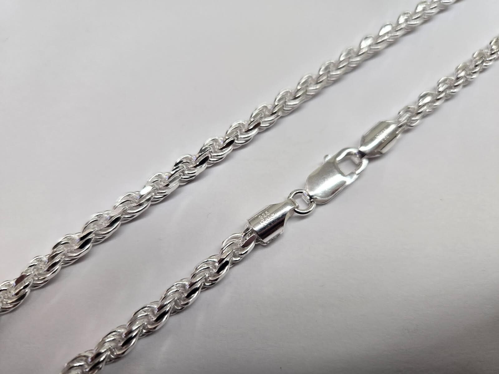 925 Sterling Silver Thick Rope Chain Necklace Diamond Cut 4.5mm 7″ to 30″