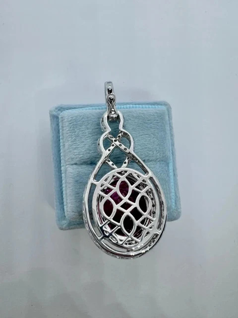 3.00Ct Oval Cut Lab Created Pink Tourmaline Halo Pendant 14K White Gold Plated