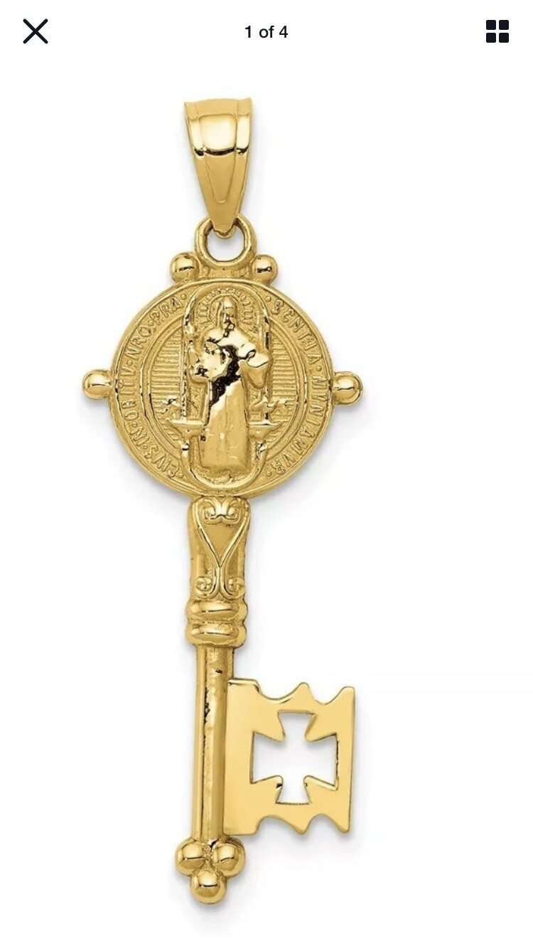 GOLd st Saint Benedict San Benito senita pendant key cross 10k solid charm 1.35″