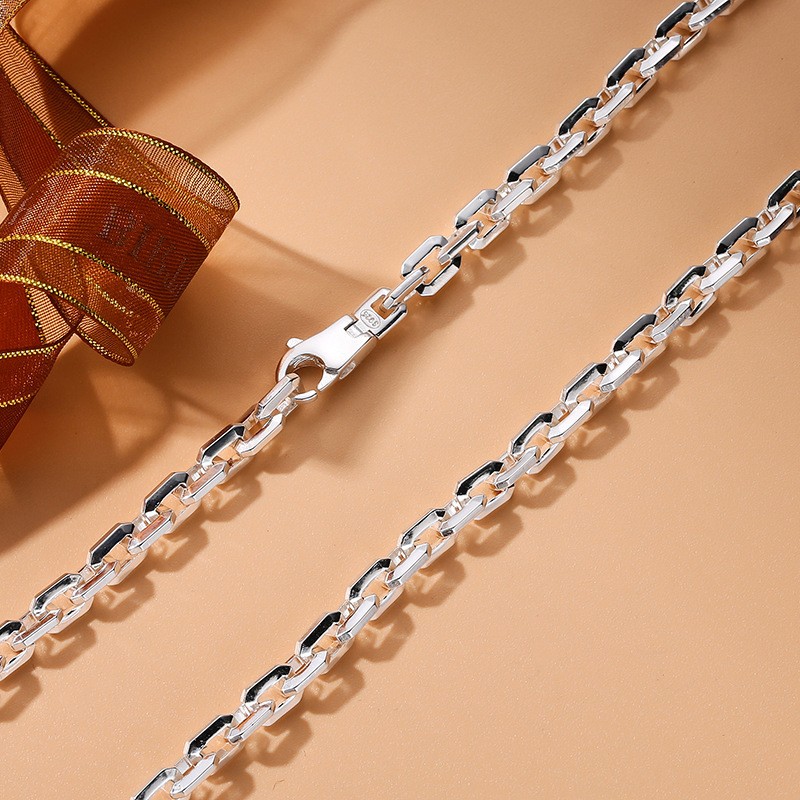 Pure S925 Sterling Silver Chain Square Cable 6mm Men’s Link Necklace 20-28inch