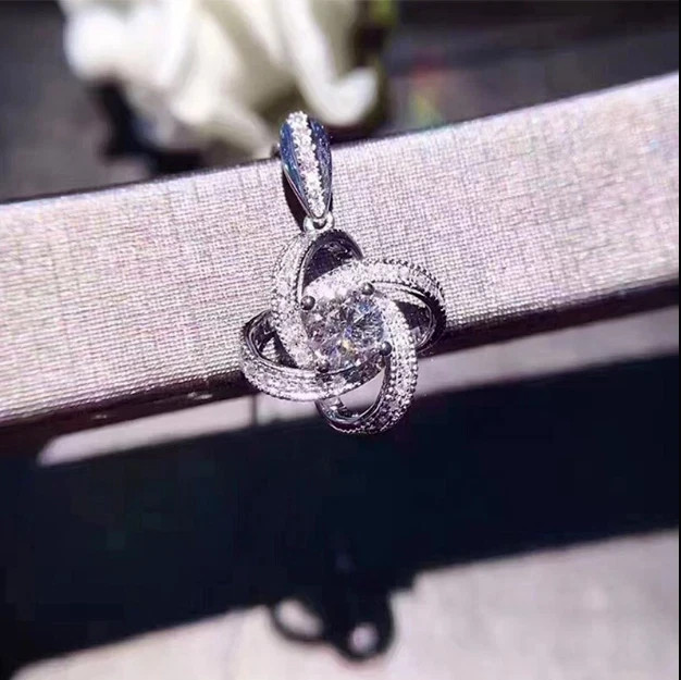 14K White Gold Finish 1.50Ct Lab Created Diamond Twisted Pendant Free Chain