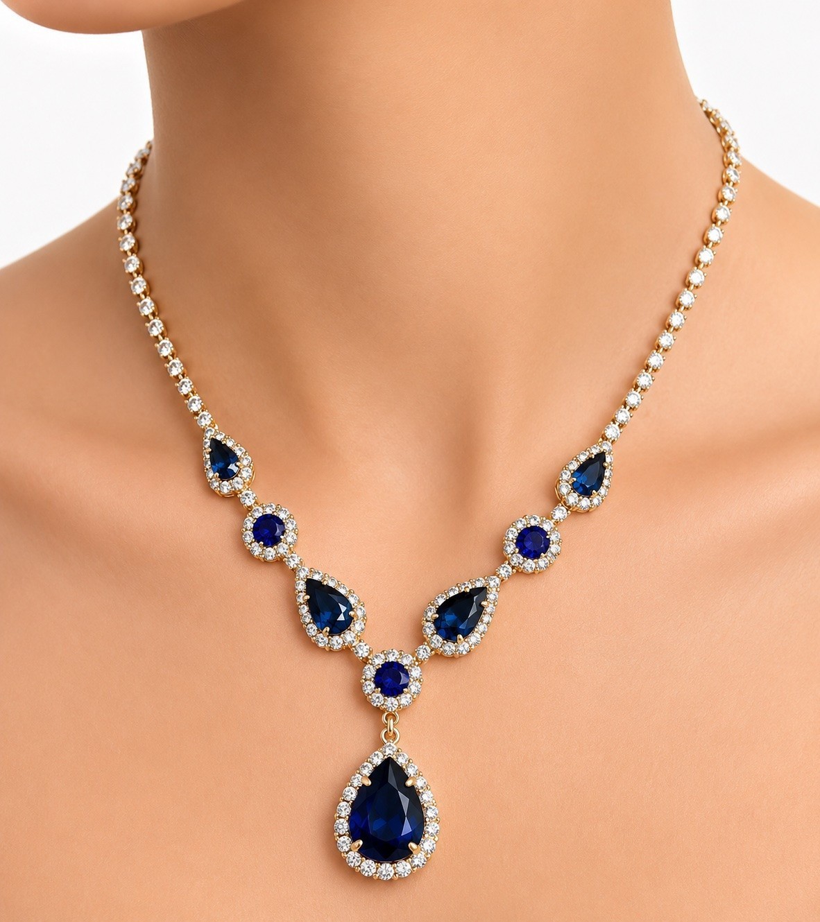 15Ct Pear Cut Diamond Women’s Tennis Necklace 14K White Gold Plated