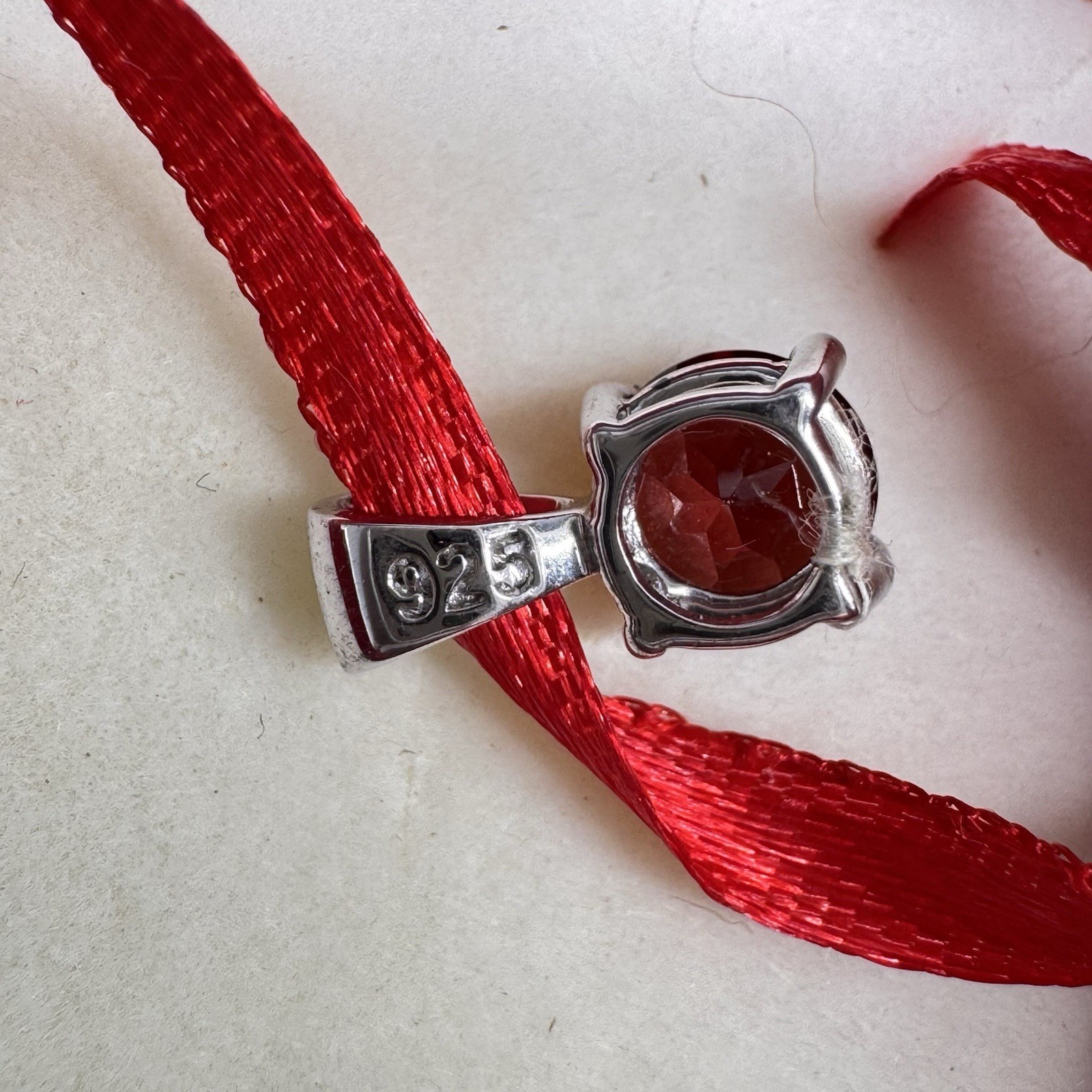ANGARA 925 Sterling Silver Round Red Garnet Prong Pendant on Red Ribbon