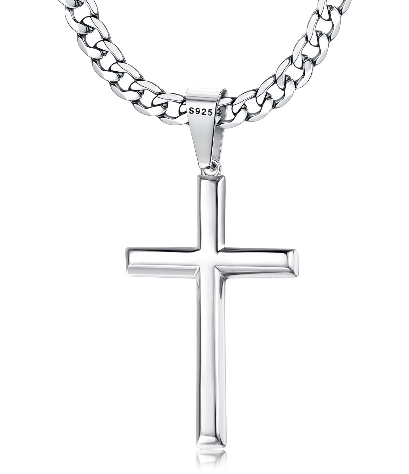 925 Sterling Silver Cross Necklace, Durable Cuban Link Chain, 16-30″ Christian J
