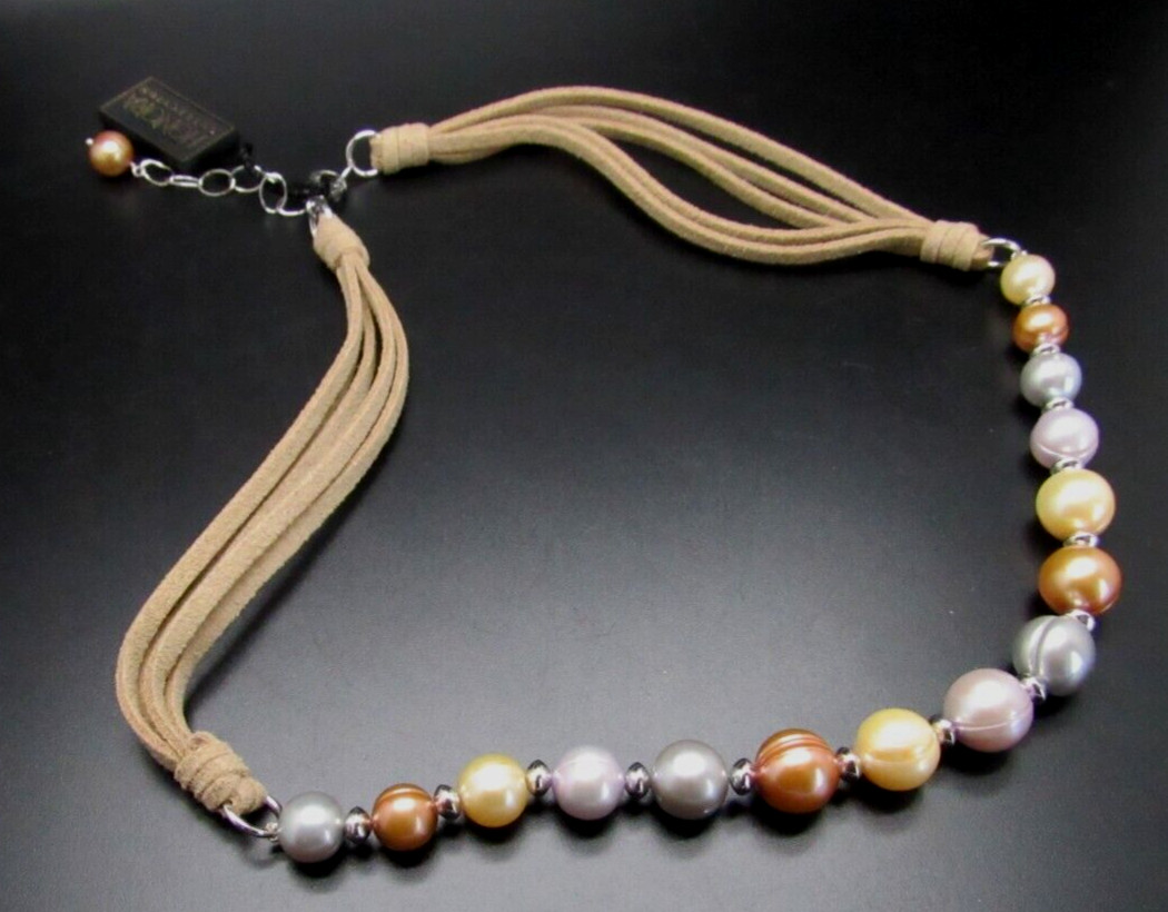 HONORA STERLING SILVER RING PEARL LEATHER NECKLACE NEW IN BOX