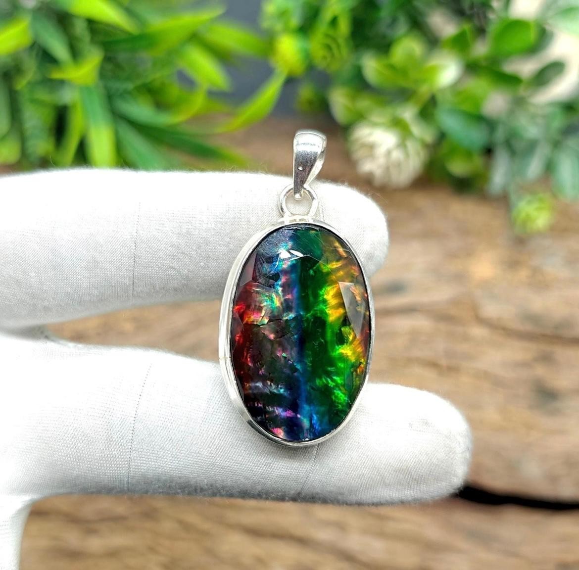 Ammolite Gemstone Pendant 925 Sterling Silver Jewelry, Handmade Pendant Gift