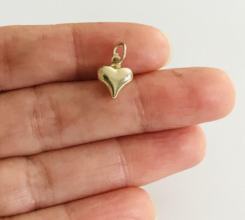 10K Real Gold Puffy Heart 14mm / 0.55″ Pendant, 3-D Puffy Heart Necklace – C2905