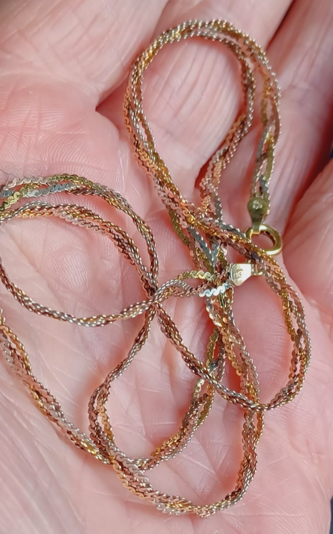 Vintage Sterling Silver .925 Tri-Colour Vermeil Herringbone Necklace 50cm ITALY