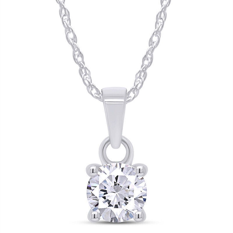 1/3 Ct Lab Grown Diamond Solitaire Pendant 18″ Necklace 14K White Gold