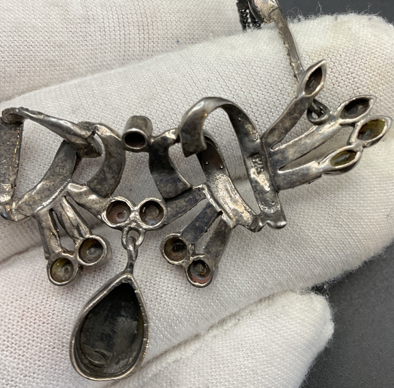VTG Art Deco Marcasite Black Onyx Sterling Silver Necklace & Earrings