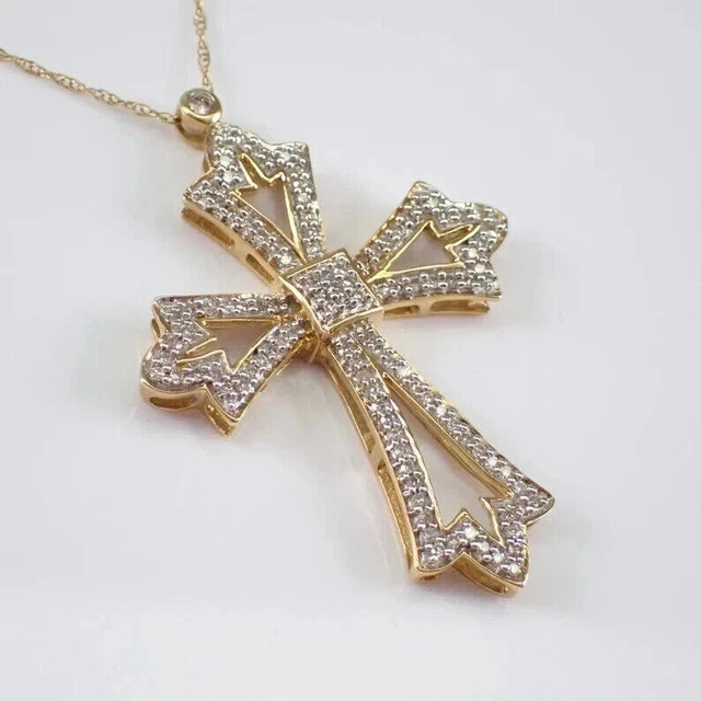 3CT Round Cut Lab Created Diamond Cross Pendant 14K Yellow Gold Plated Chain