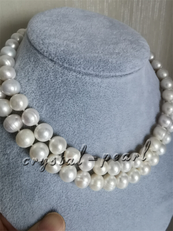 AAA 9-10MM SOUTH SEA WHITE PEARL NECKLACE 18″+19″ beauthful clasp