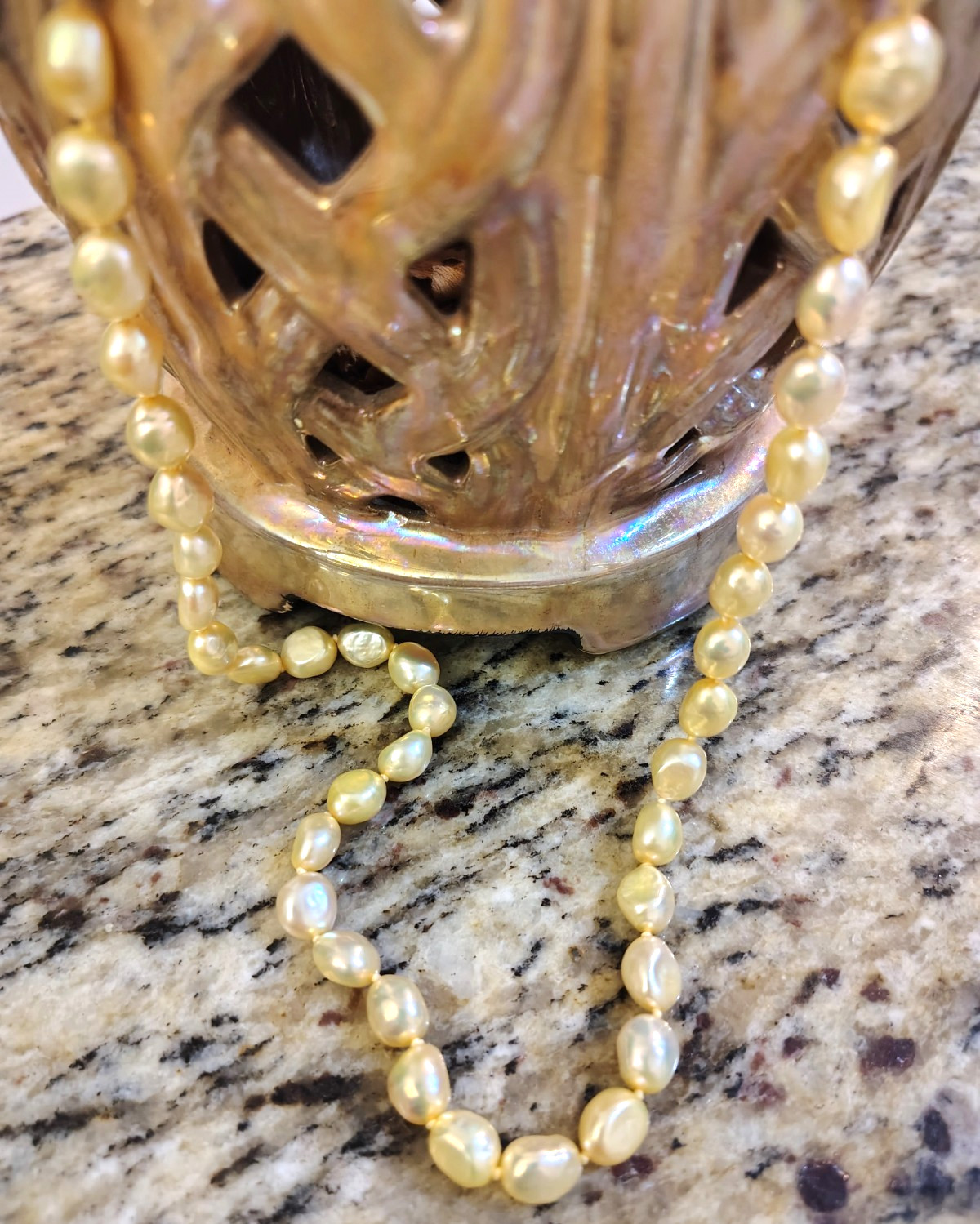 Honora Champagne gold freshwater pearl necklace 925 sterling silver clasp 22″ L.