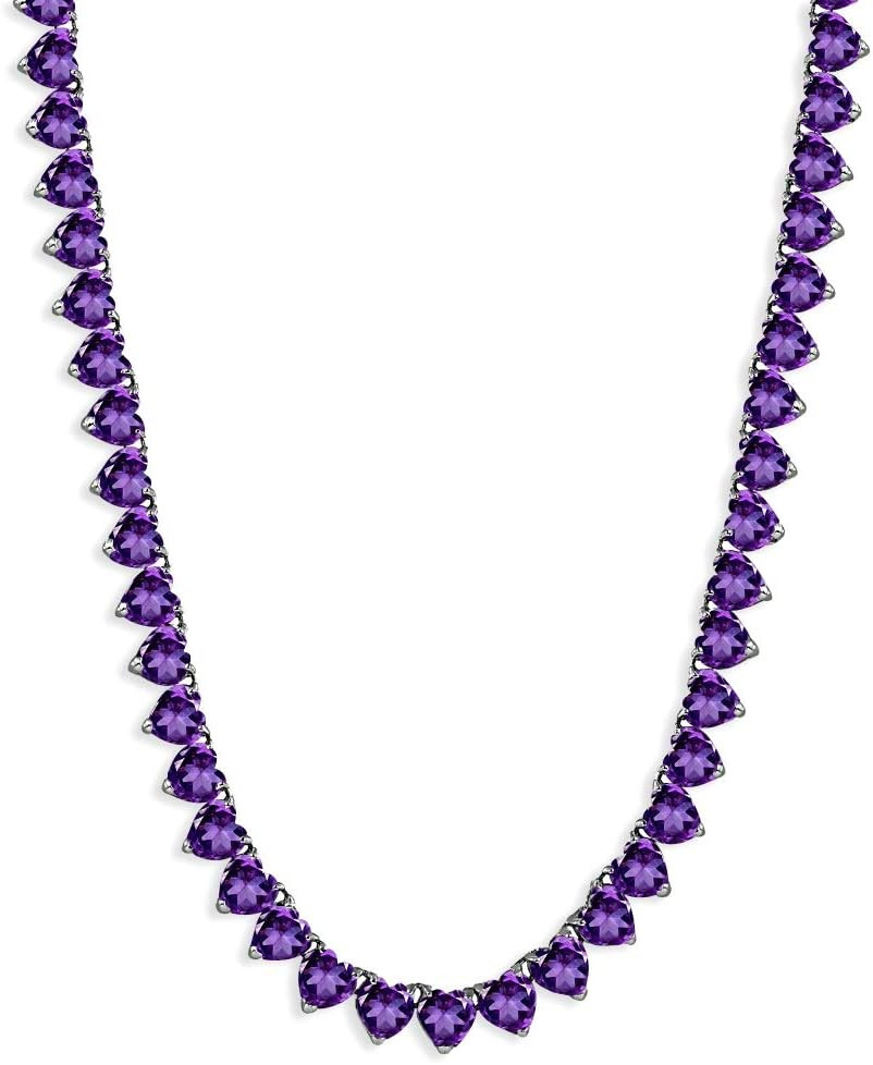 Sterling Silver Genuine & Created Gemstone Heart Classic Tennis Necklace for Wom