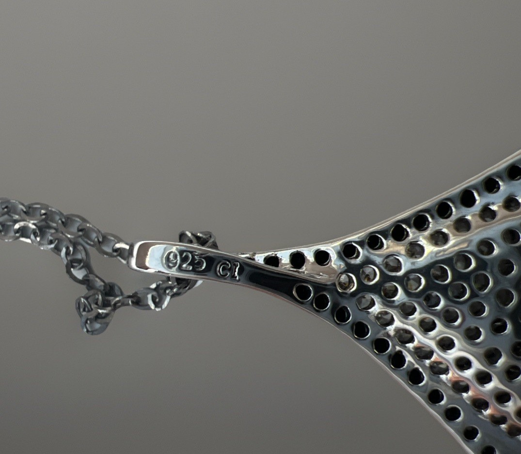CT Italy Sterling Silver Pave Black & Clear CZ 925 Pendant 18” Necklace Gift