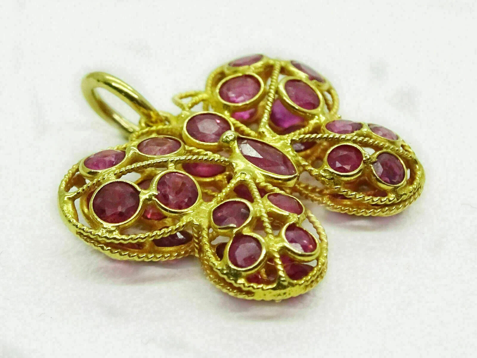 2Ct Round Cut Red Ruby Butterfly Women’s Pendant 14K Yellow Gold Over Free Chai