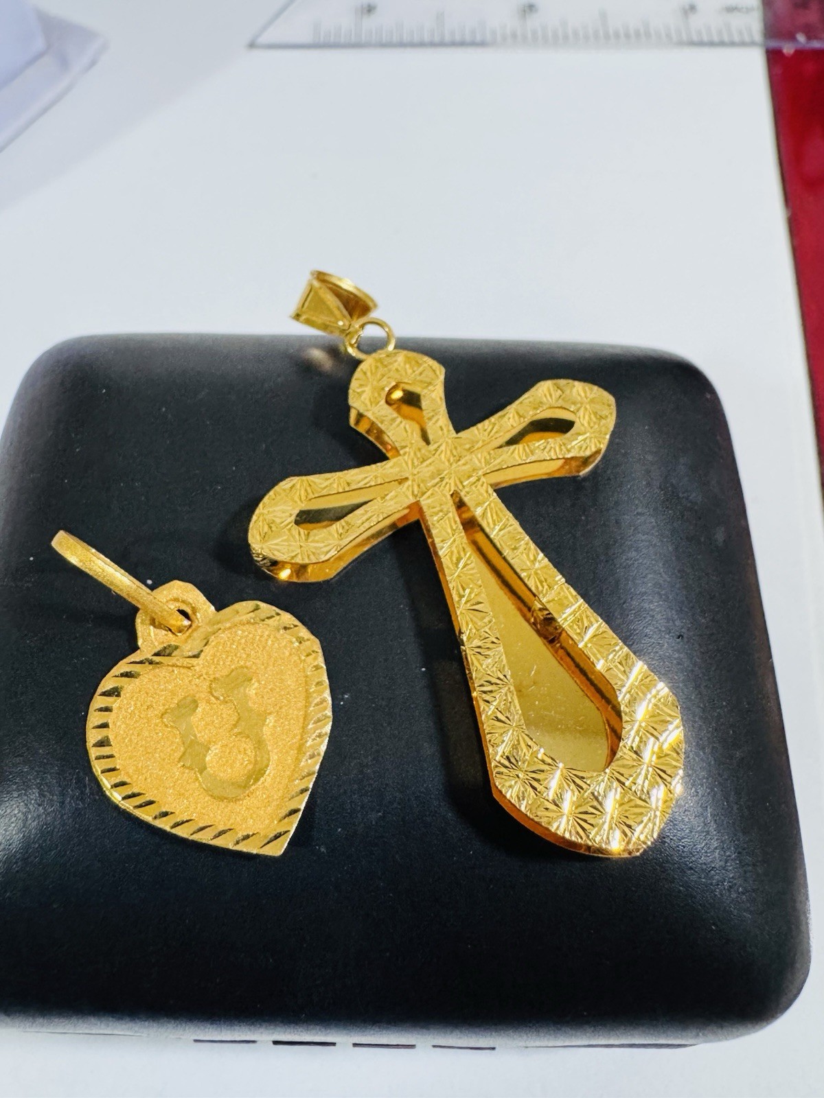 22K 916 Fine Real Gold Two Set U Heart & Cross Pendant 4.5g